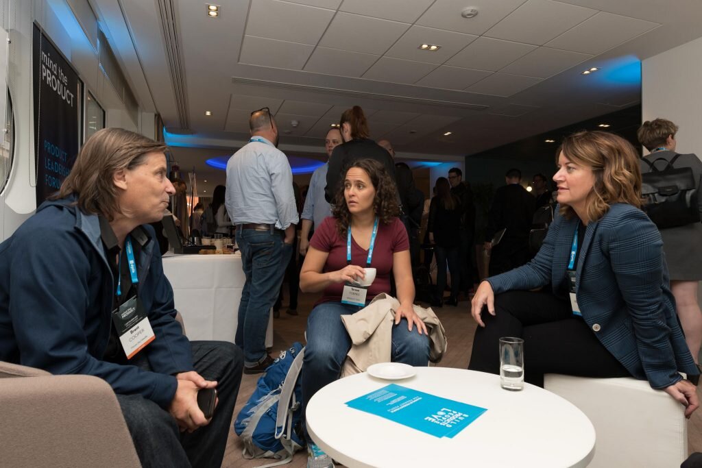 Brant Cooper, Teresa Torres, and Lea Hickman at #mtpcon Product Leadership Forum