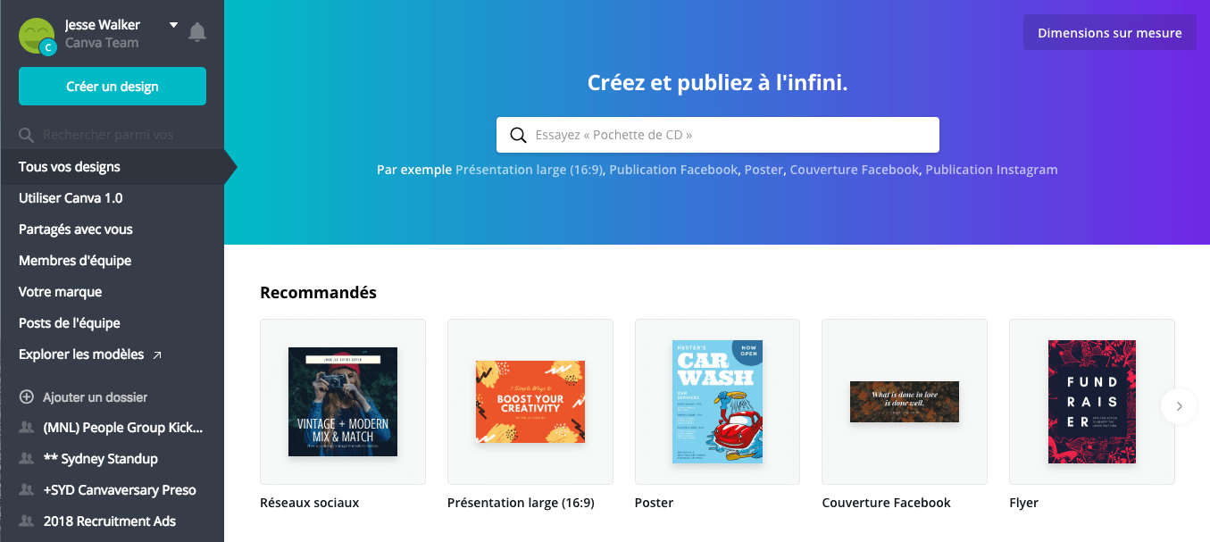 The Canva app in French