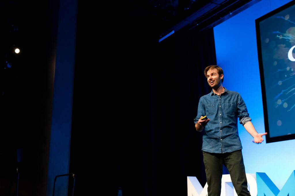 Shaun Russell on stage at #mtpcon