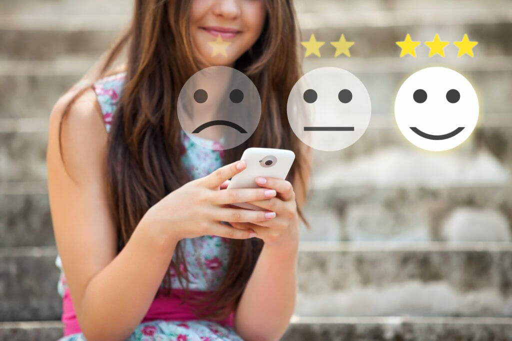 Woman giving customer feedback on your digital product 