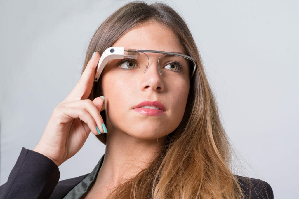 Woman wearing Google Glass