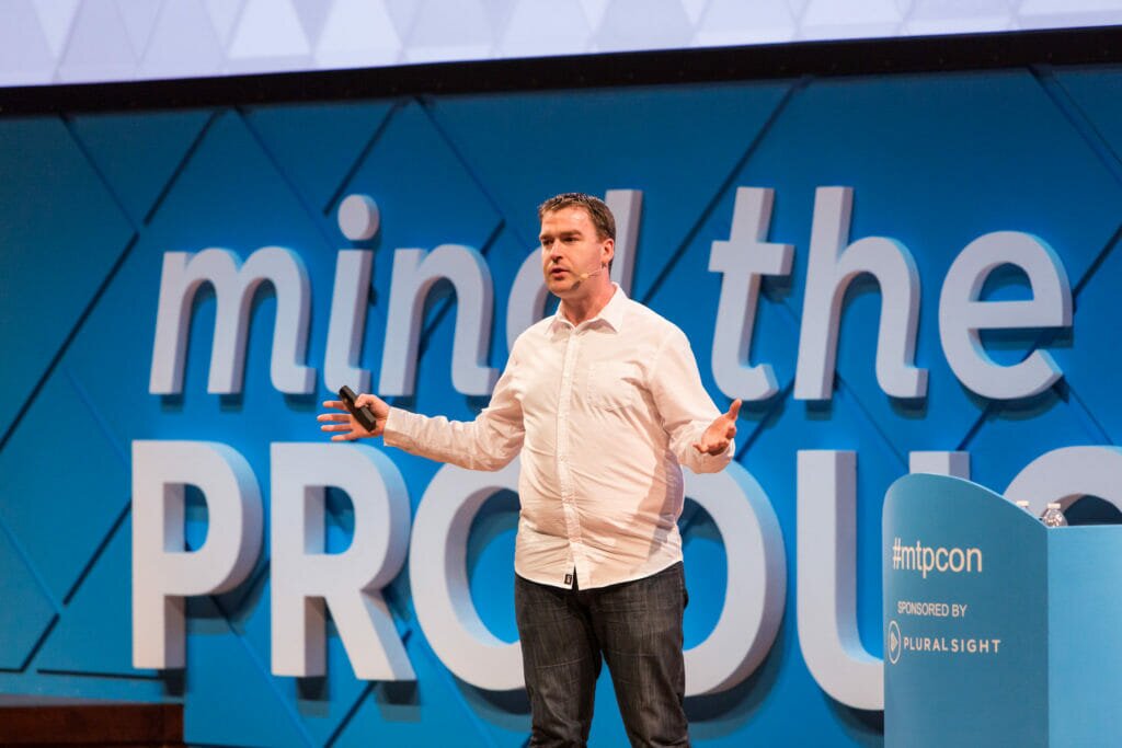 Des Traynor speaking at mtpcon San Francisco in 2016