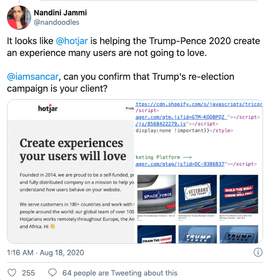 Nandini jammi tweets about Hotjar and Trump