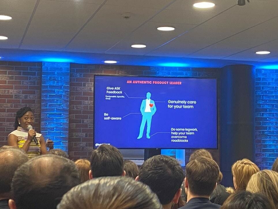 Oluwatobi Otokiti talking about how influential leadership builds winning products - #mtpengage Manchester 2020