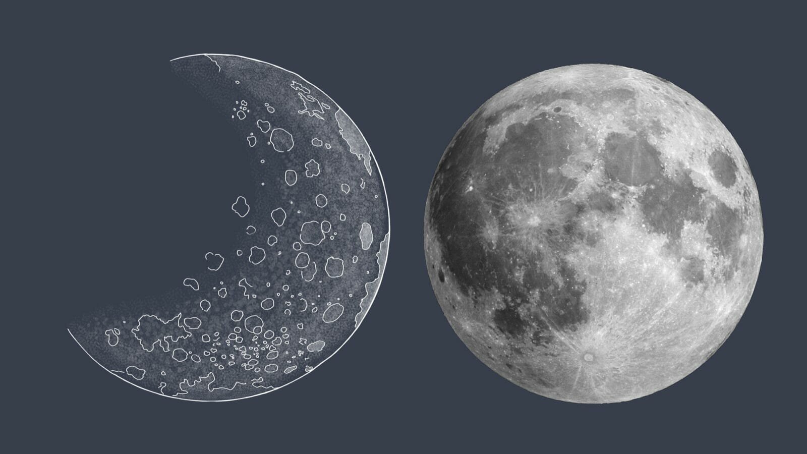 a picture of the moon highlighting visible elements that could be used as data