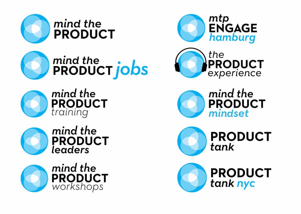 Several Mind the Product logos