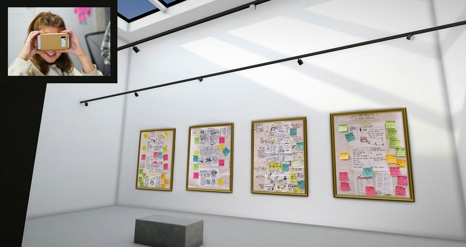 The user's VR experience of the immersive design sprint.