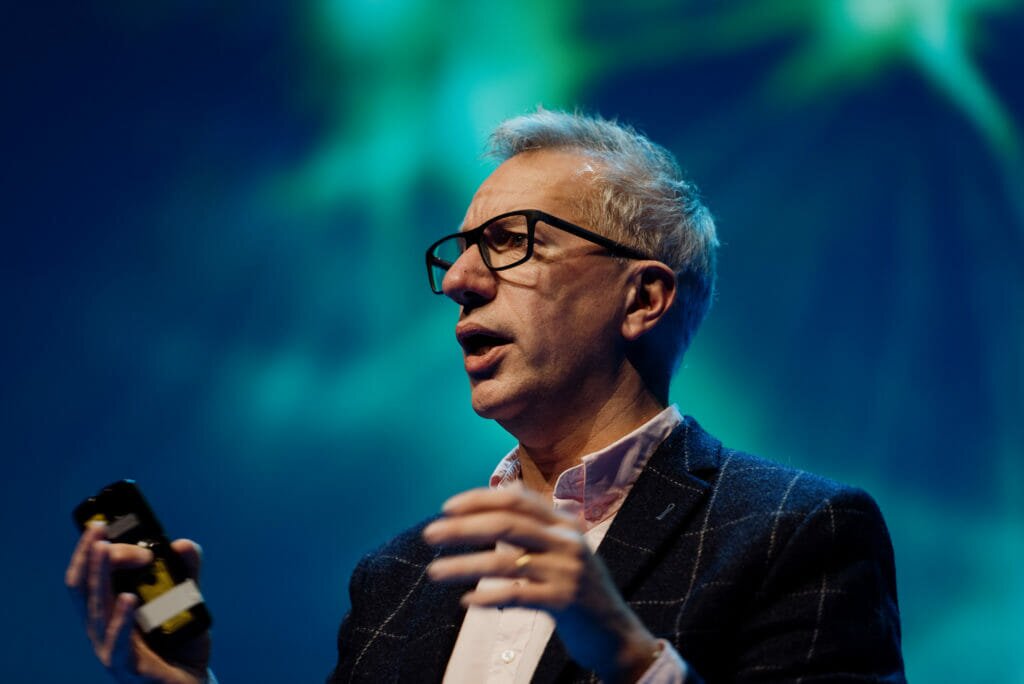 Artist Brendan Dawes speaking at Mind the Product 2019