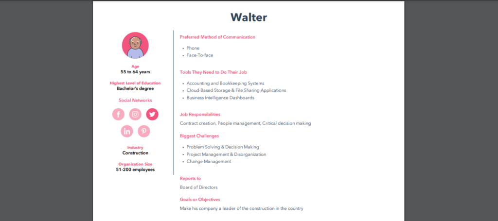 An example of a Persona profile 