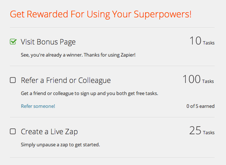 Zapier offers users extra tasks for user investment activities