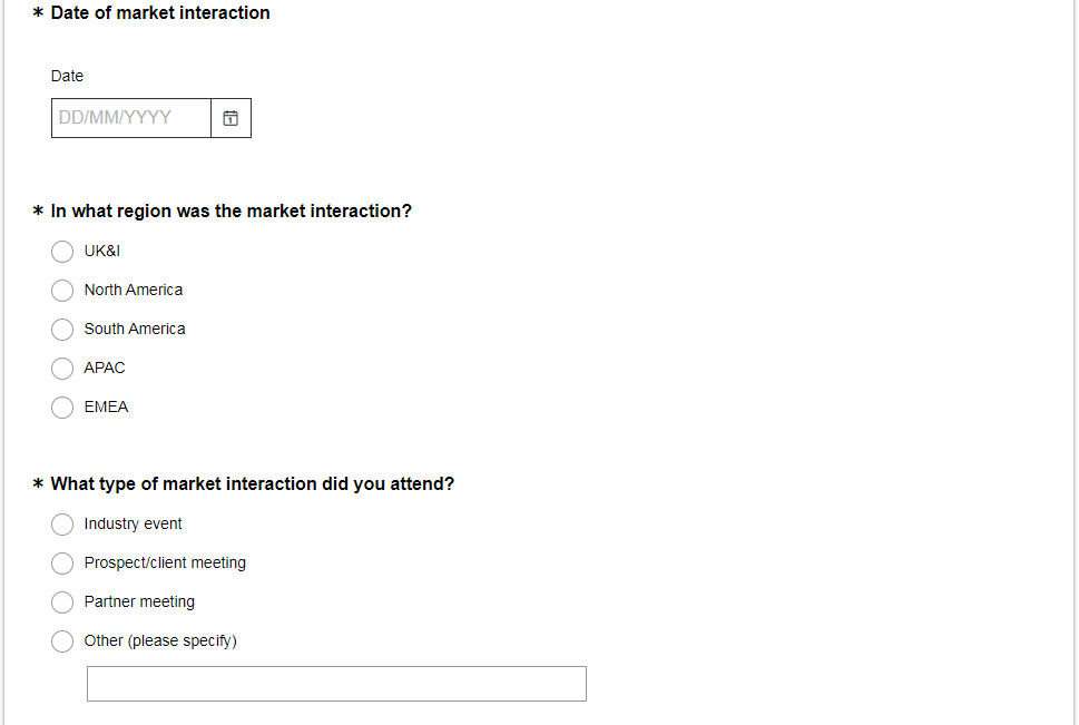 example of a survey asking for basic information about a market interaction