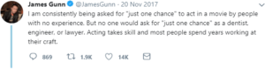 A tweet from James Gunn
