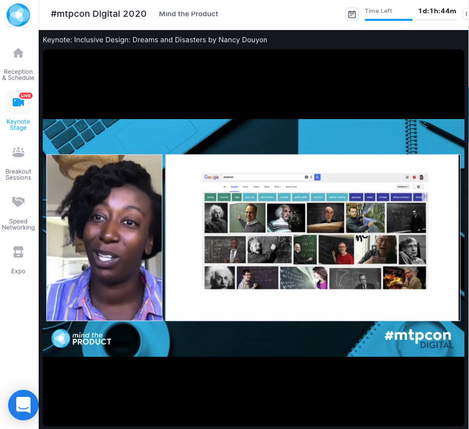 Nancy Douyon showing the images that represent phycisist