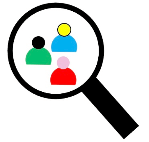 A magnifying glass with people in different colors Description automatically generated