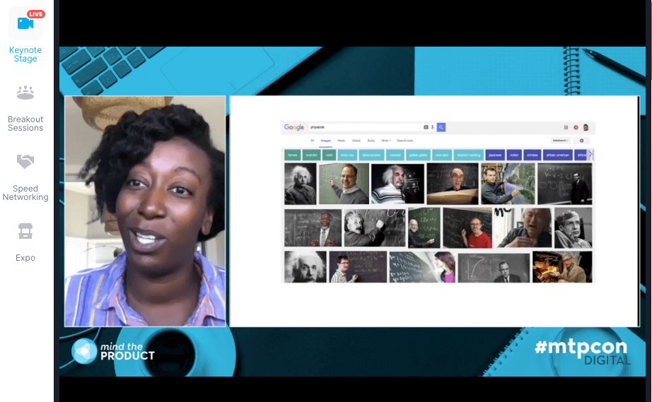 Nancy Douyon showing the images that represent phycisist