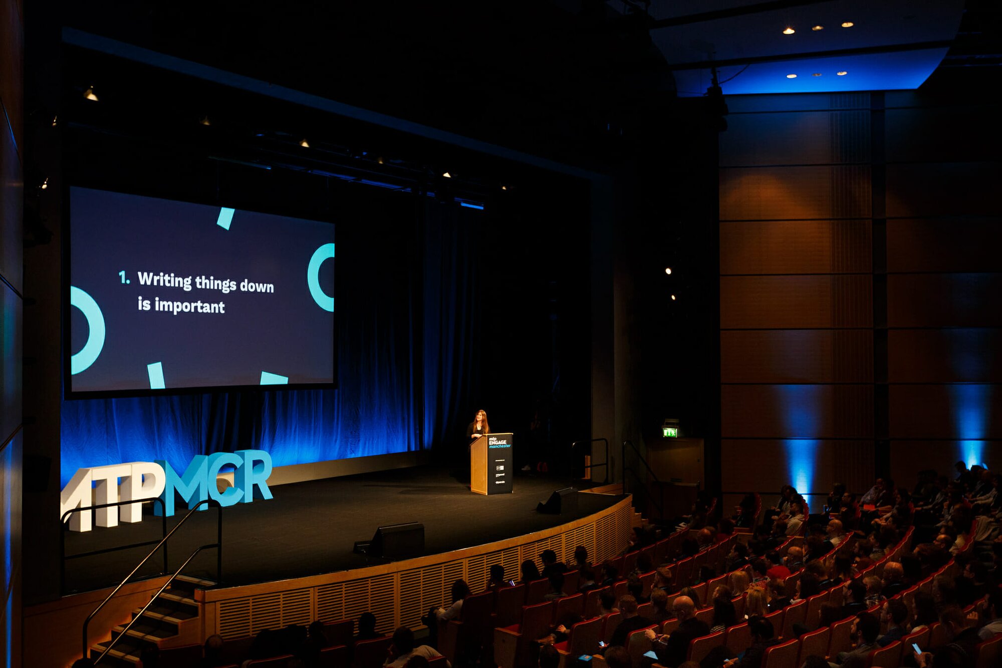 Lou Cordwell on stage at MTP Engage