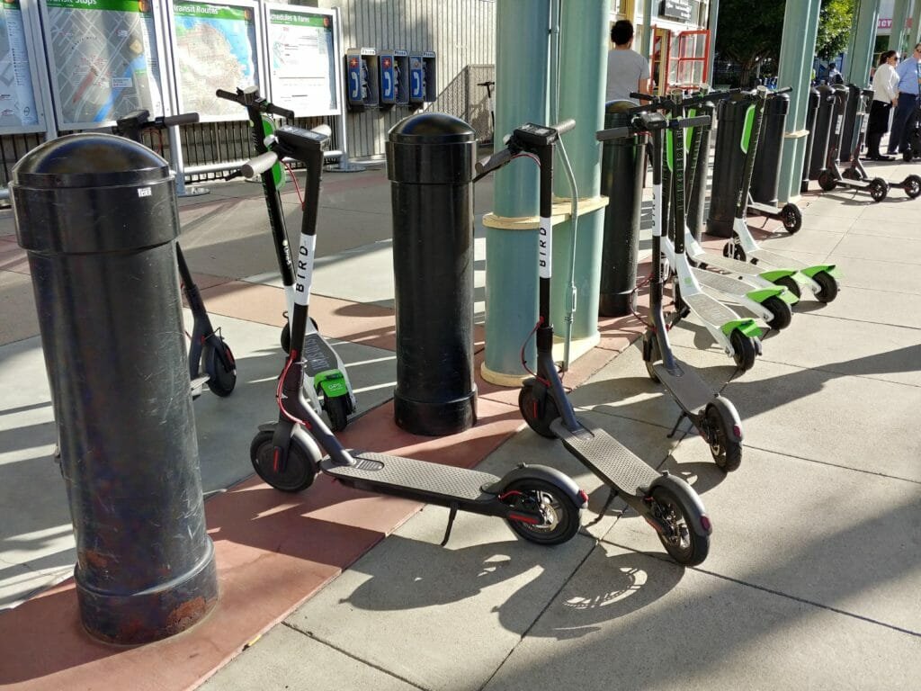 electric scooters from lime and bird