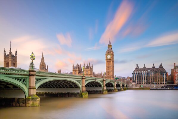 London skyline with Big Ben and Houses of parliament in UK.