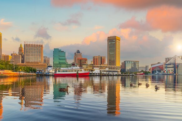 Downtown Baltiimore city skyline cityscape of Maryland