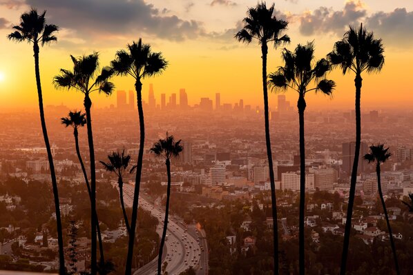 Downtown Los Angeles city skyline, cityscape of LA, United States