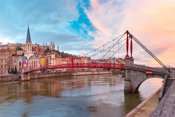Old town of Lyon at gorgeous sunset France