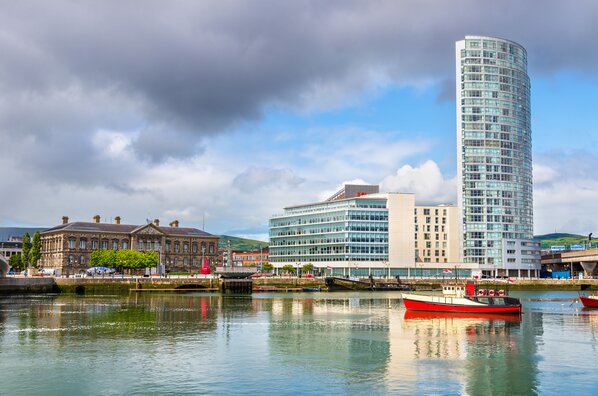 View of Belfast with the river Lagan United Kingdom