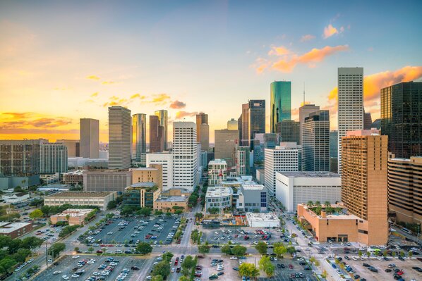 Downtown Houston skyline in Texas USA at twilight