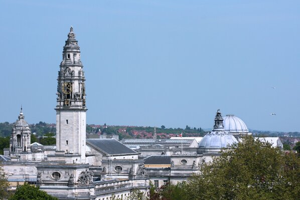 Aerial view of the City Hall of Cardiff in Wales