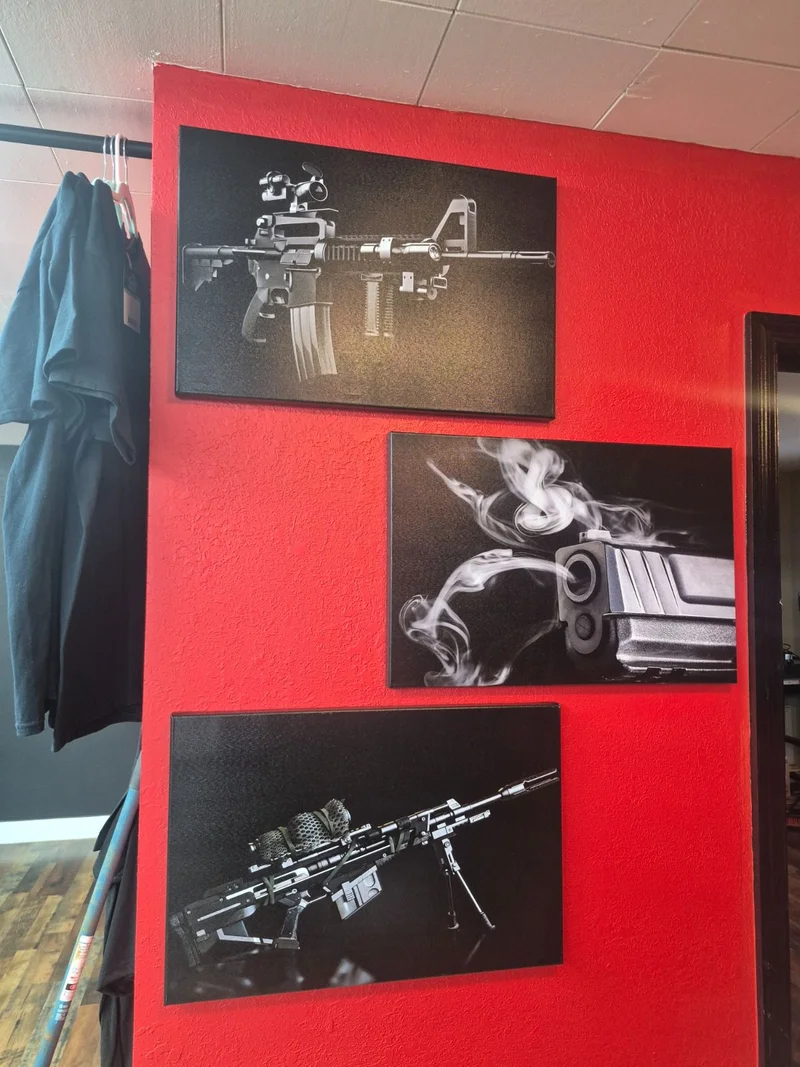 Firearms art display inside the shop