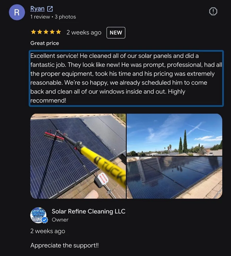 Customer review for Solar Refine