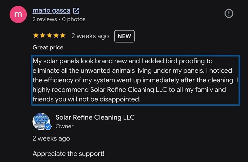 Customer review for Solar Refine