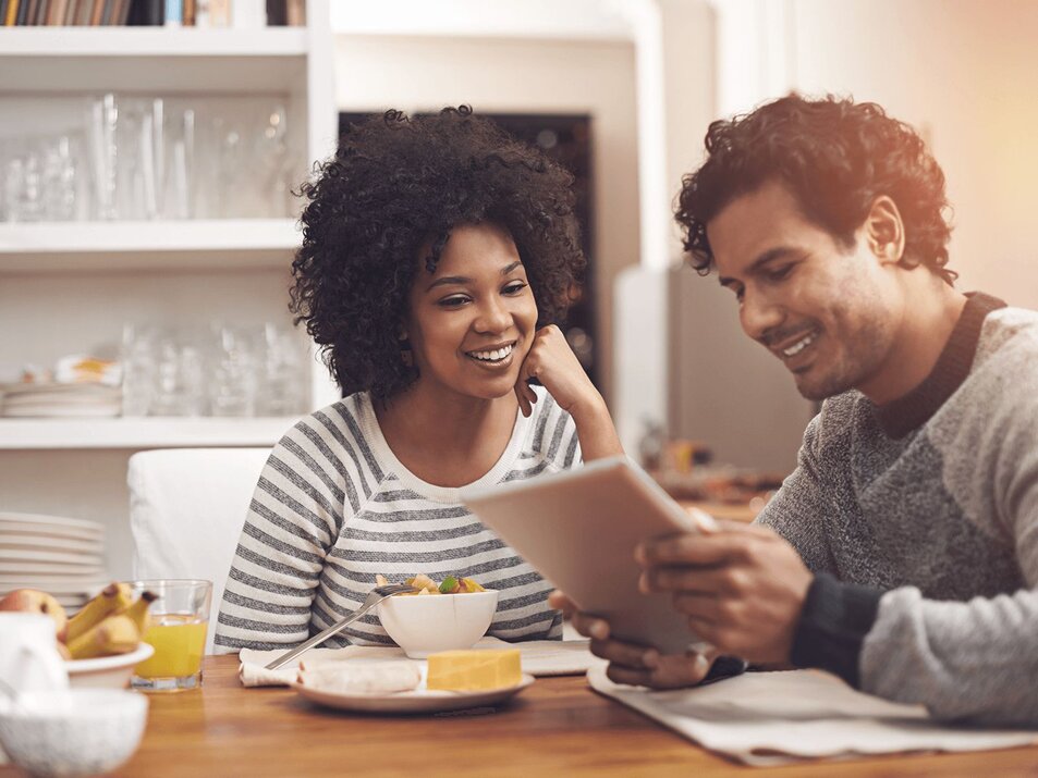 Two people finding a bathroom remodel location near them 