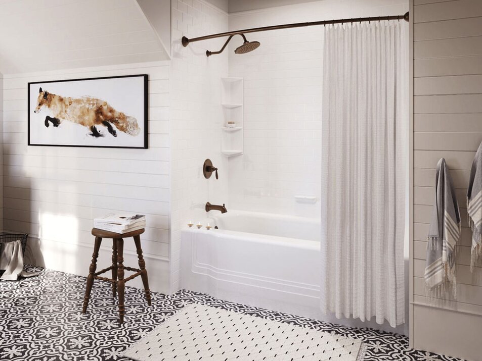 Modern farmhouse style bath tub with finishes