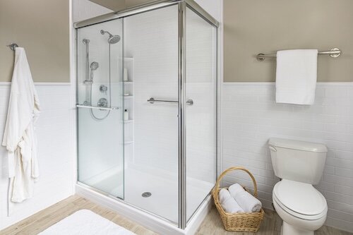 tub to shower conversion with angled shower