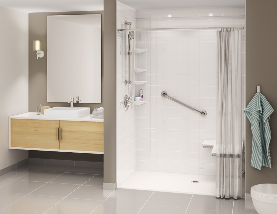 Easy access shower for safety needs in residential homes or commercial properties