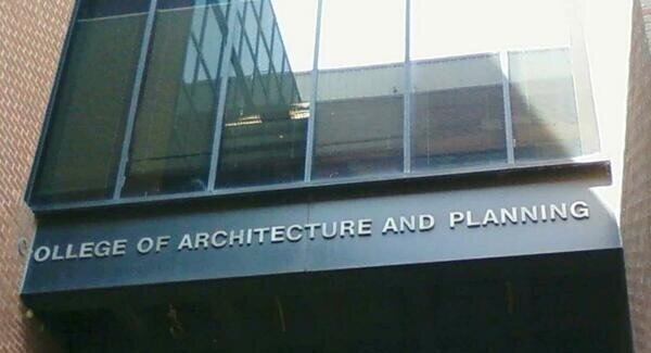 Poorly planned sign on the "college of planning" building (ran out of space)