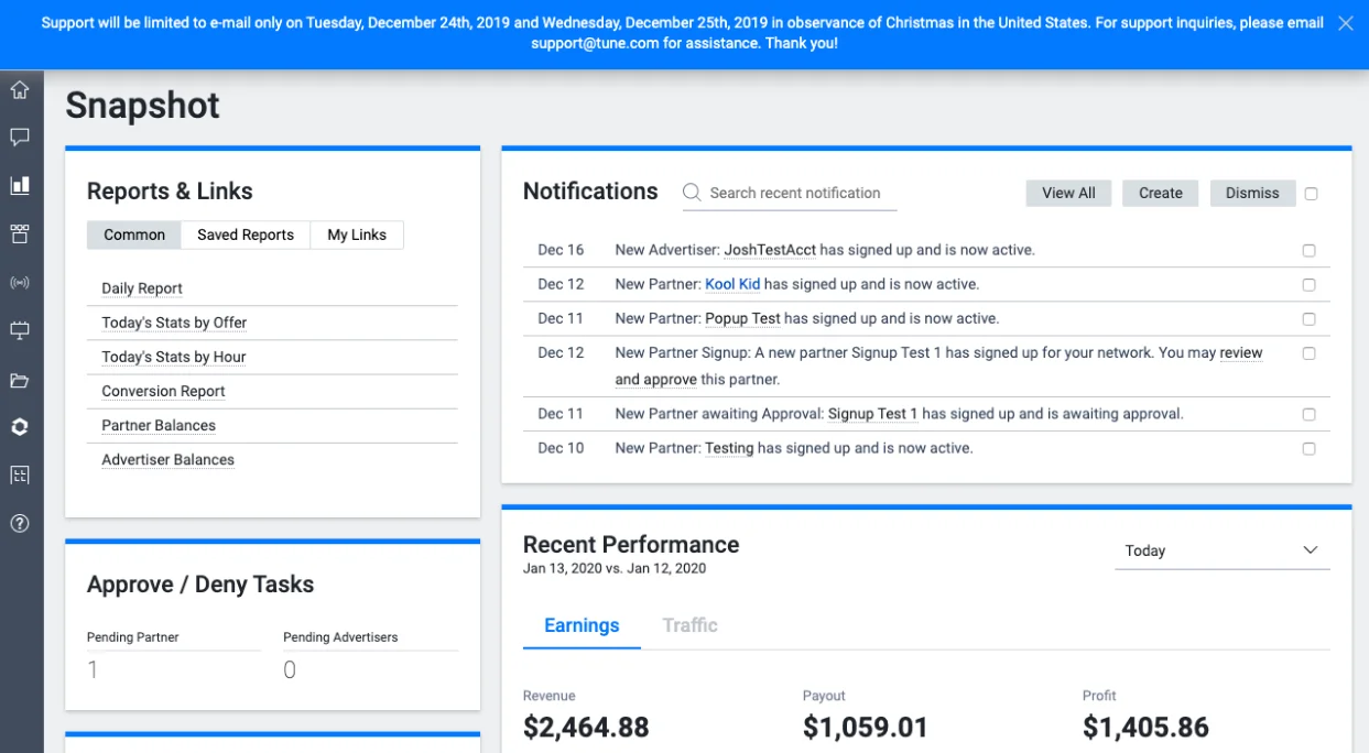 A screenshot of TUNE's use of Pendo guides.