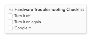 Joke checklist about turning it off & on again