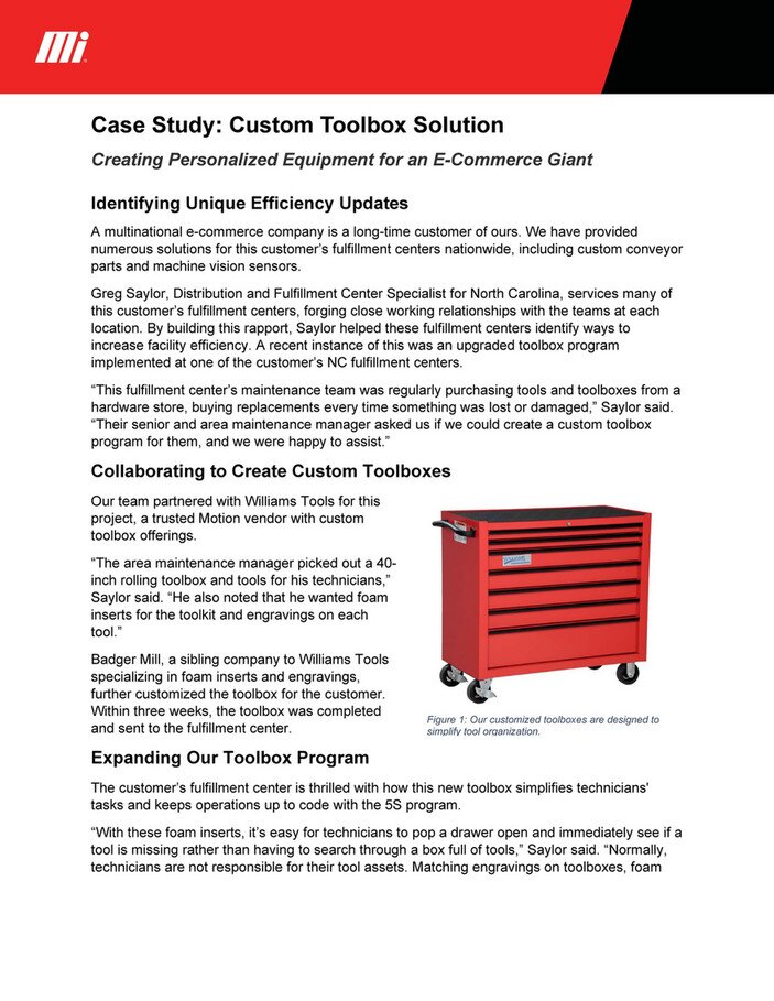 Motion Case Study: Williams Custom Toolbox Solution