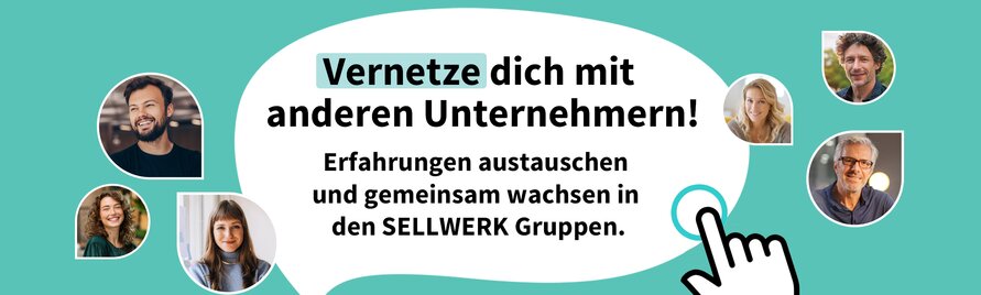 Eine weiße Sprechblase, worin steht "Vernetze dich mit anderen Unternehmen!"