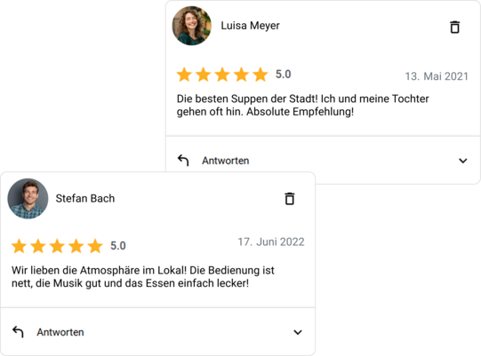 Screenshot von Bewertungen auf Google und anderen Suchmaschinen