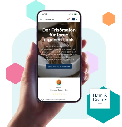 Eine Hand die ein Smartphone hält. Darauf zu sehen ist eine Vorschau der Mini-Website von SELLWERK.