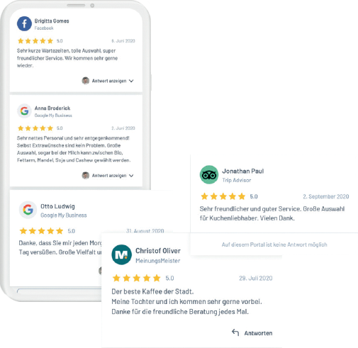 Screenshot von Bewertungen auf Google und anderen Suchmaschinen