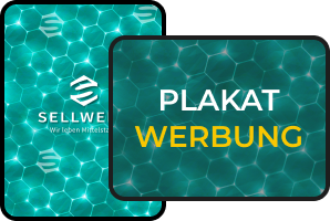 Zwei Ipads mit SELLWERK Hintergrund. Auf einem ist das SELLWERK Logo zu sehen auf dem anderen steht PLAKAT WERBUNG geschrieben.