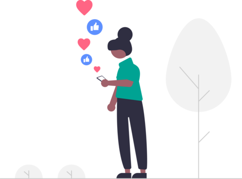 Illustration von 2 Bewertungen mit einmal 3 Sternen und einmal mit 4 Sternen. Daneben steht eine Frau mit kurzen Haaren und einem Stern in der Hand. 