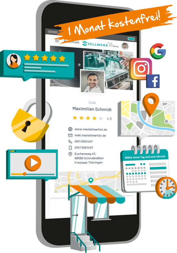 Smartphone zeigt die Digital-Marketing-Lösungen von Sellwerk Prime
