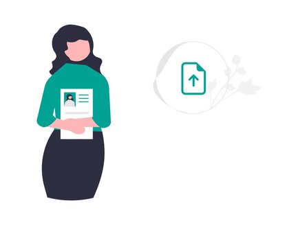 Illustration von einer Frau, die eine Bewerbung in der Hand hält.