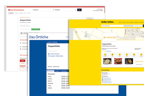 Webseiten von Das Telefonbuch Das Örtliche und Gelbe Seiten die sich überlappen.