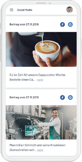 Smarphone zeigt Social Media wie Facebook und Google