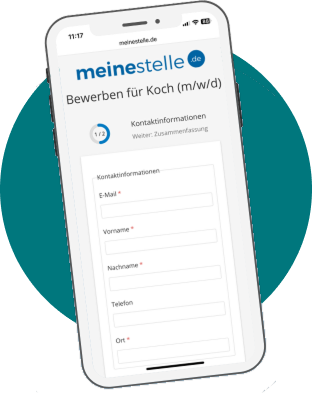 Eine grafische Darstellung der Website meinestelle.de und einem Kontaktformular einer Bewerbung.